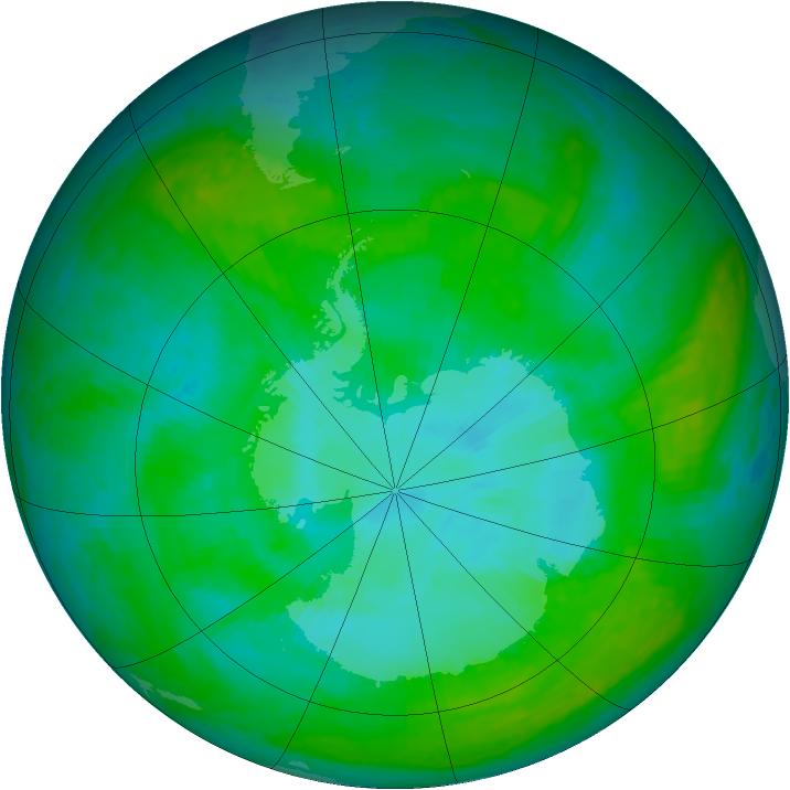 Antarctic ozone map for 25 December 2003